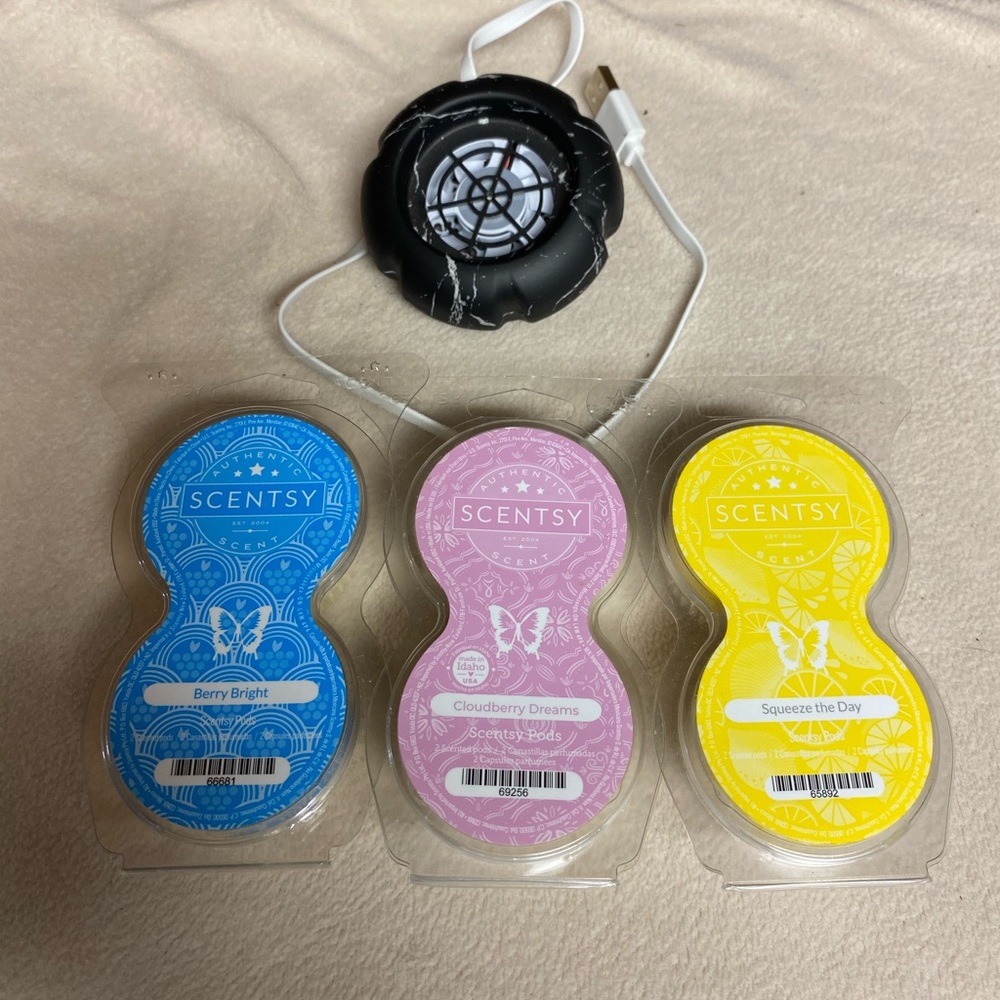 Scentsy Pods (3) with Scentsy Mini Fan Diffuser-Marble Black